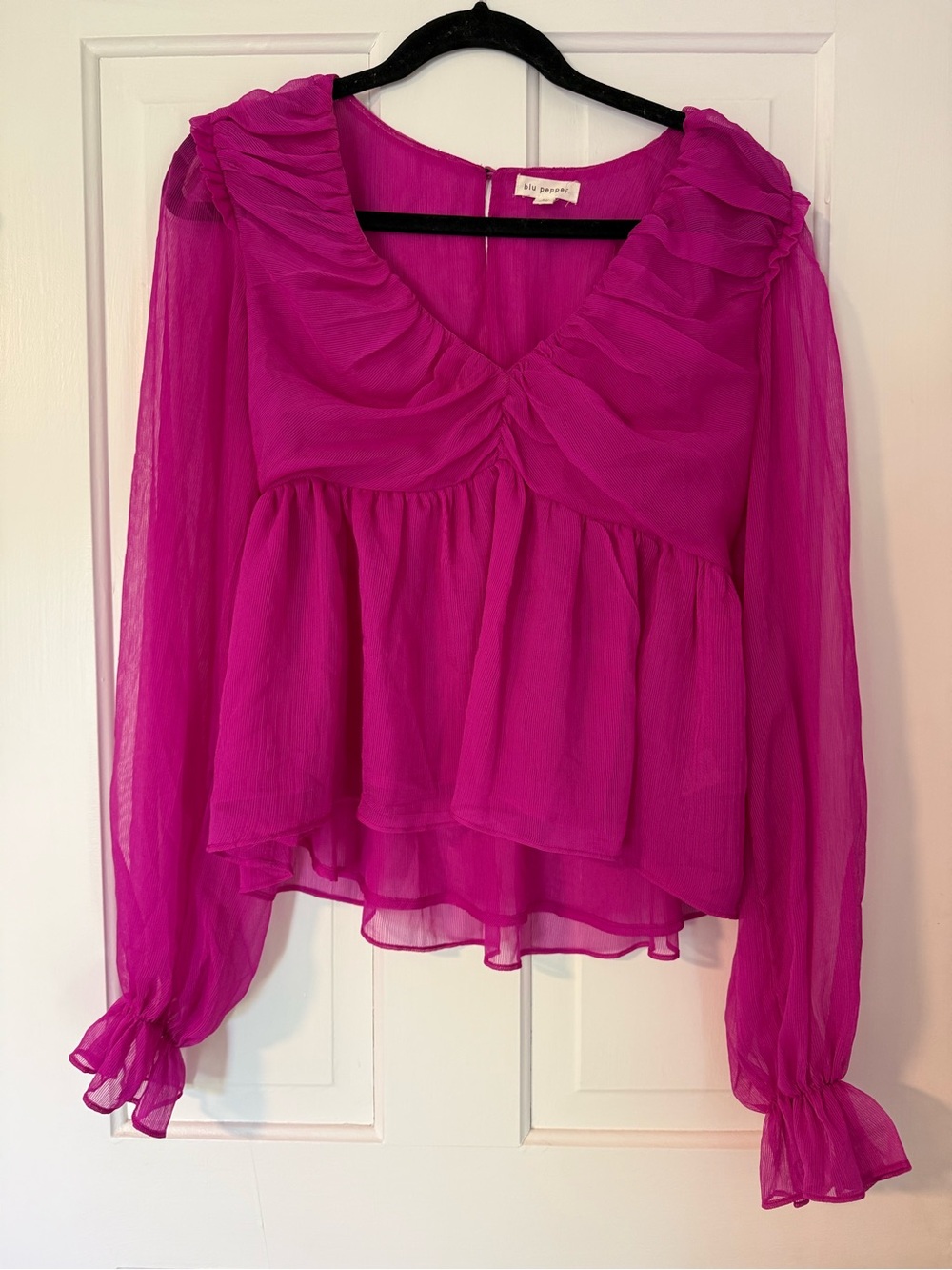 Blu Pepper Fuchsia Ruffled Chiffon Peplum Blouse